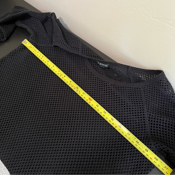 Express Mesh Knit Lightweight Sweater | 3/4 Length Sleeves Black Sweater - Picture 9 of 10